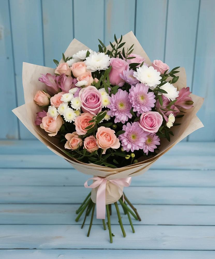 Букет цветов из: Хризантемы, Розы и Альстромерии в Некрасовской