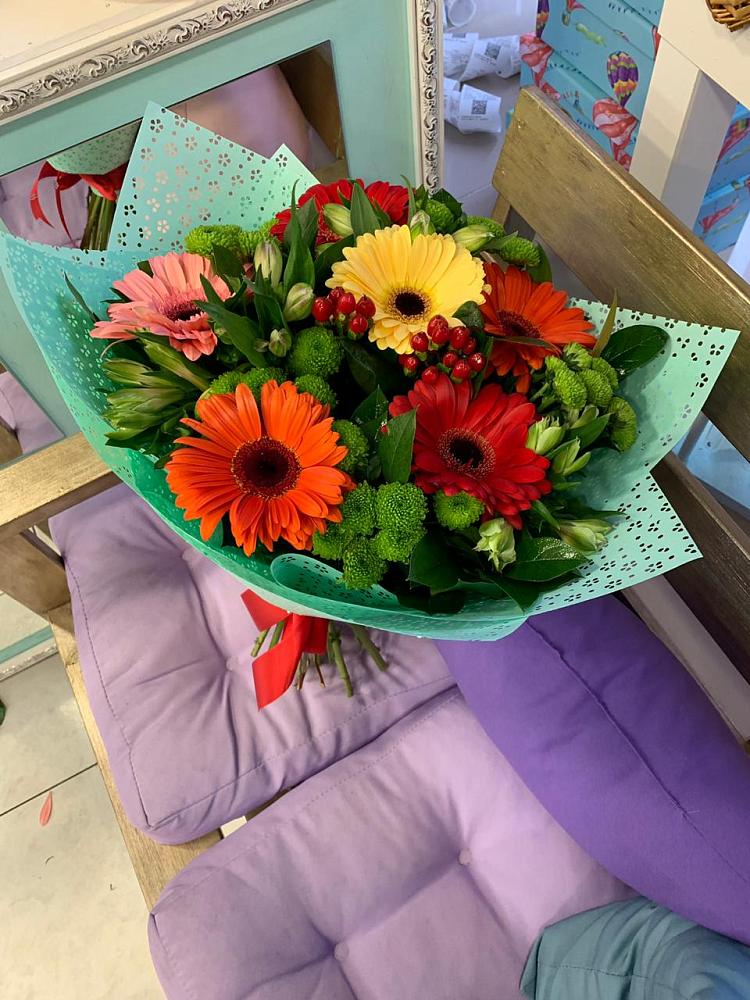 Букет цветов из: Герберы, Хризантемы и Альстромерии в Некрасовской