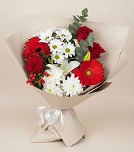 Букет цветов из:  Розы, Хризантемы, Герберы и Лилии в Некрасовской
