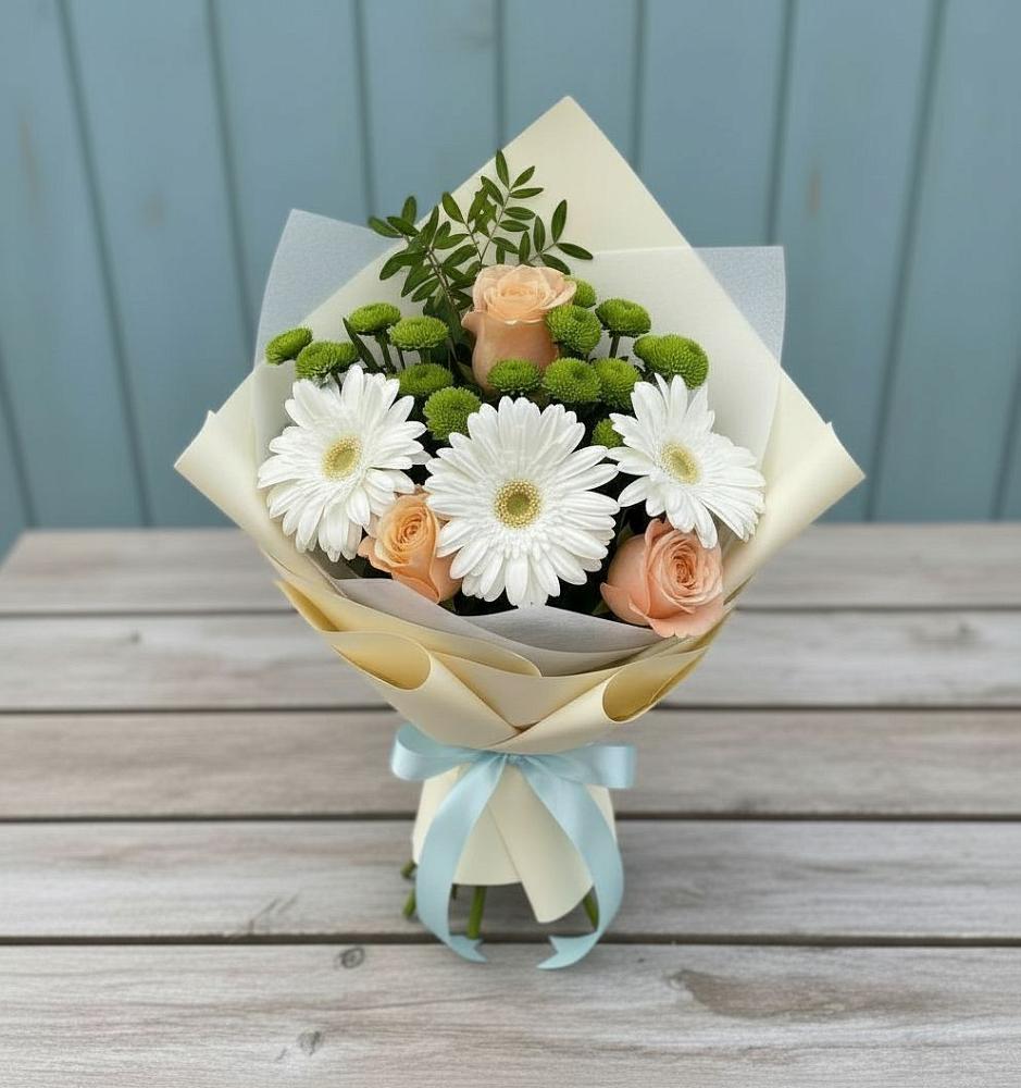 Букет цветов из: Герберы, Розы и Хризантемы в Некрасовской