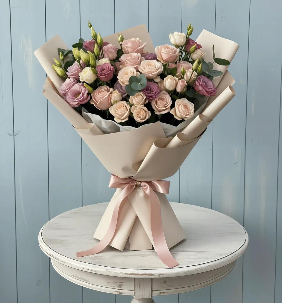 Букет цветов из: Розы и Лизиантусы в Некрасовской