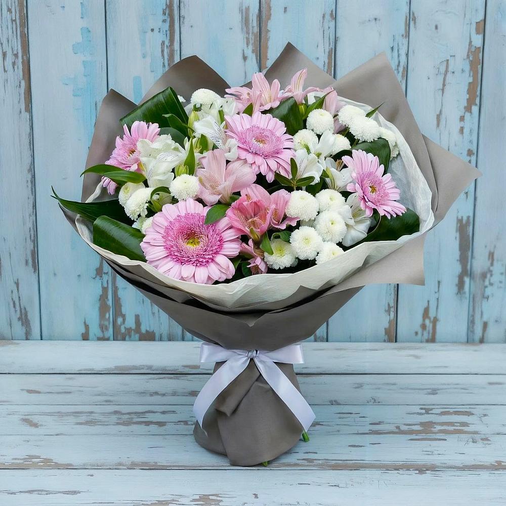 Букет цветов из: Герберы, Альстромерии и Хризантемы в Некрасовской