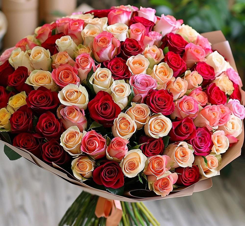 Букет 101 Разноцветная роза в Некрасовской